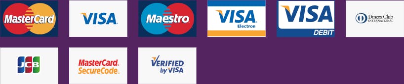 Accepted Cards; Visa, Visa Debit, Visa Electron, Mastercard. Verified By Visa, Mastercard Securecode