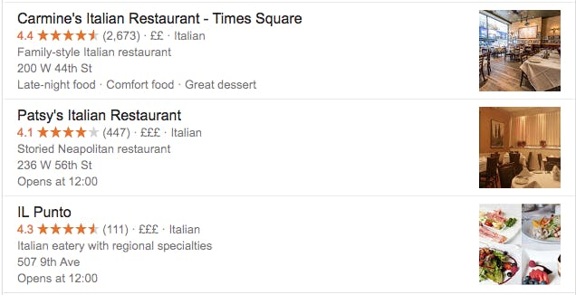 Google restaurant reviews